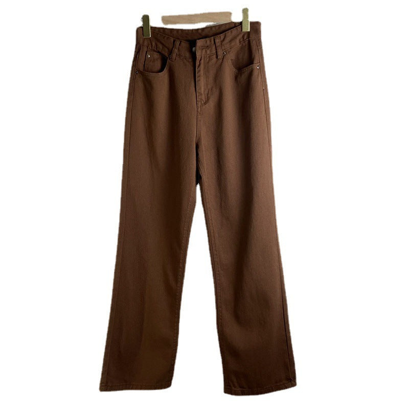 Women’s Brown Retro High Waist Jeans – Slim Straight Denim - zenton