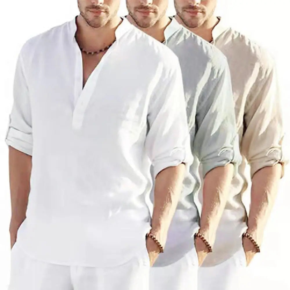 Men’s Casual Cotton Linen Long Sleeve Shirt – Loose Fit - zenton
