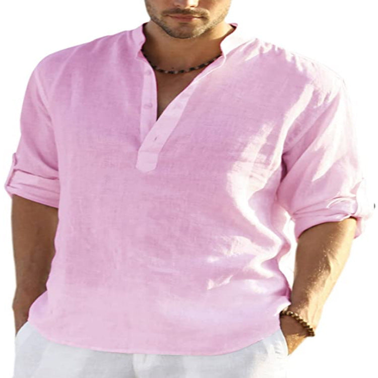 Men’s Casual Cotton Linen Long Sleeve Shirt – Loose Fit - zenton