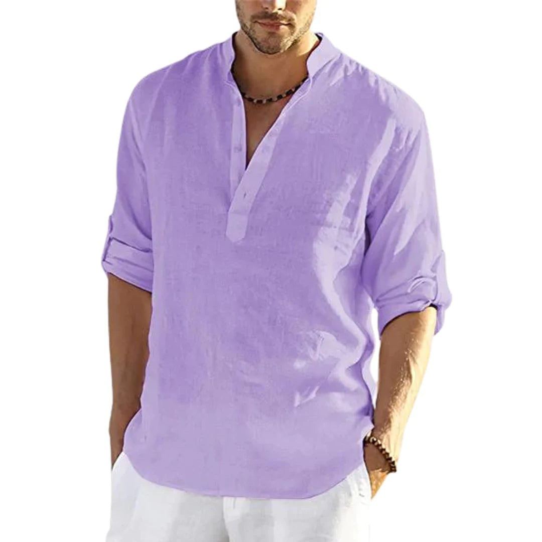 Men’s Casual Cotton Linen Long Sleeve Shirt – Loose Fit - zenton