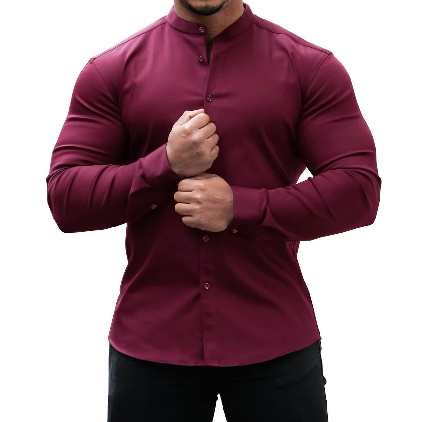Men’s Slim Fit Long Sleeve Button-Down Shirt - zenton