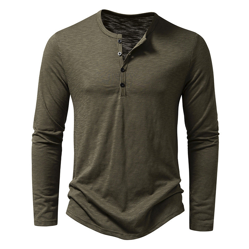 Men’s Long Sleeve Henry Collar T-Shirt with Buttons - zenton