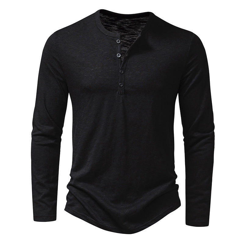 Men’s Long Sleeve Henry Collar T-Shirt with Buttons - zenton