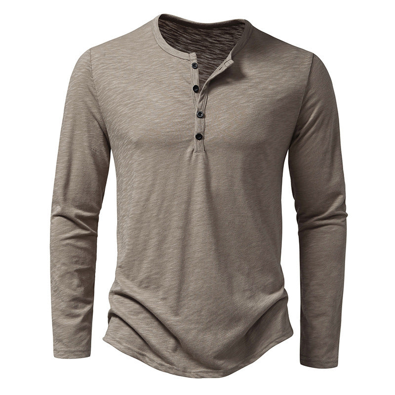 Men’s Long Sleeve Henry Collar T-Shirt with Buttons - zenton