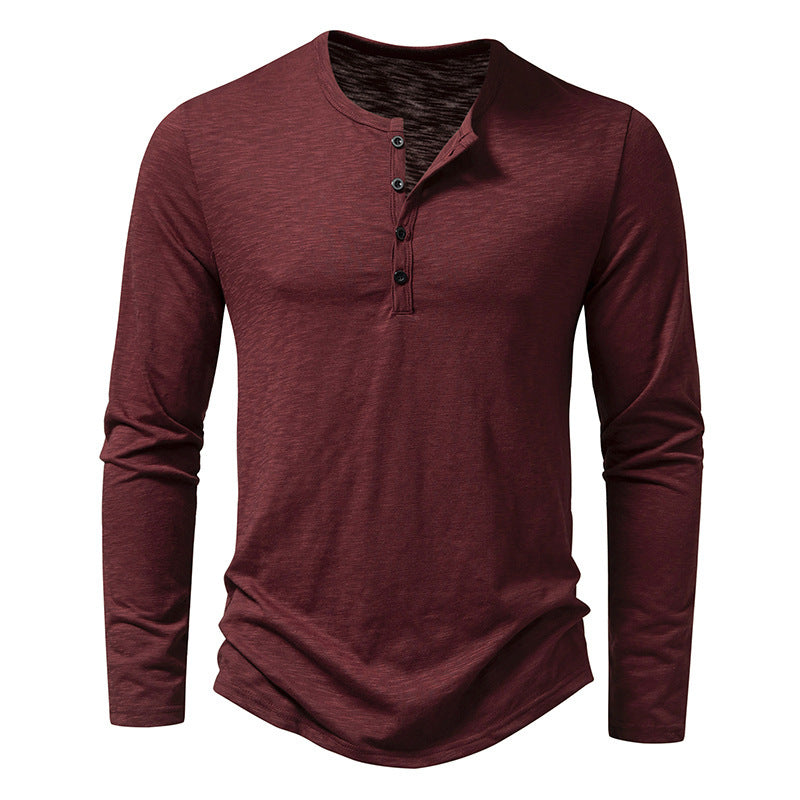 Men’s Long Sleeve Henry Collar T-Shirt with Buttons - zenton