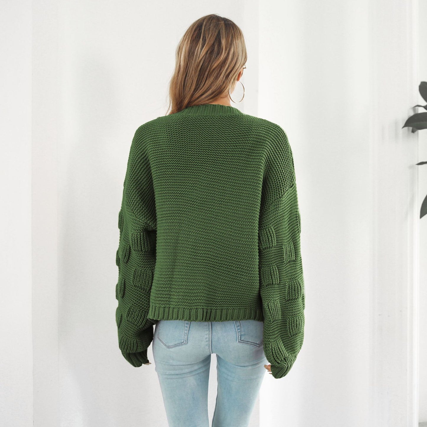 Women’s Puff Sleeve Chunky Knit Cardigan Sweater - zenton