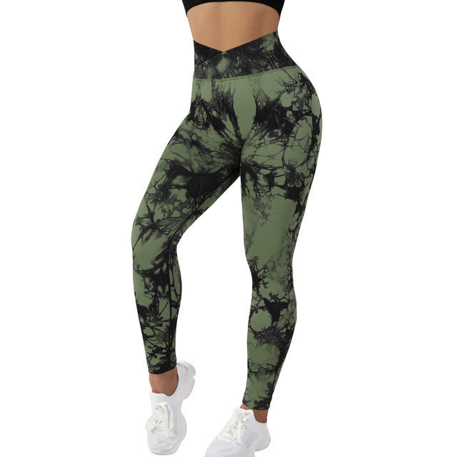 Women’s Seamless Tie-Dye Push-Up Leggings – High Waist Yoga & Fitness Gym Pants - zenton
