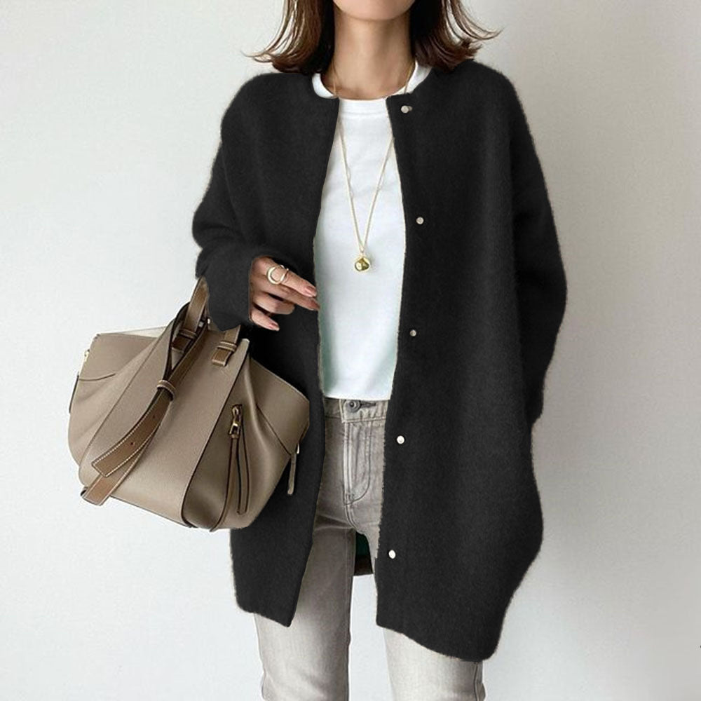 Loose Round Neck Solid Color Cardigan Jacket Women - zenton