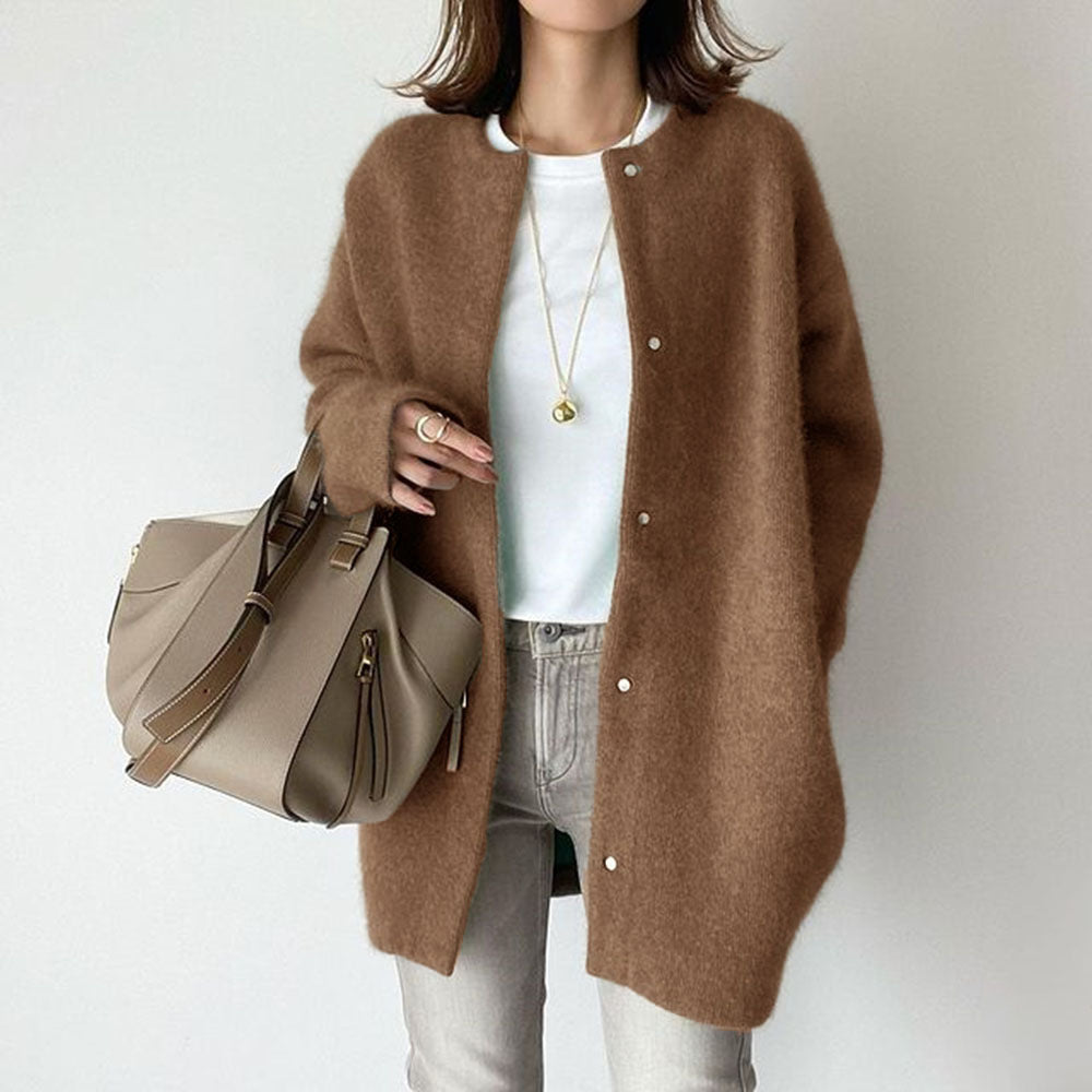 Loose Round Neck Solid Color Cardigan Jacket Women - zenton