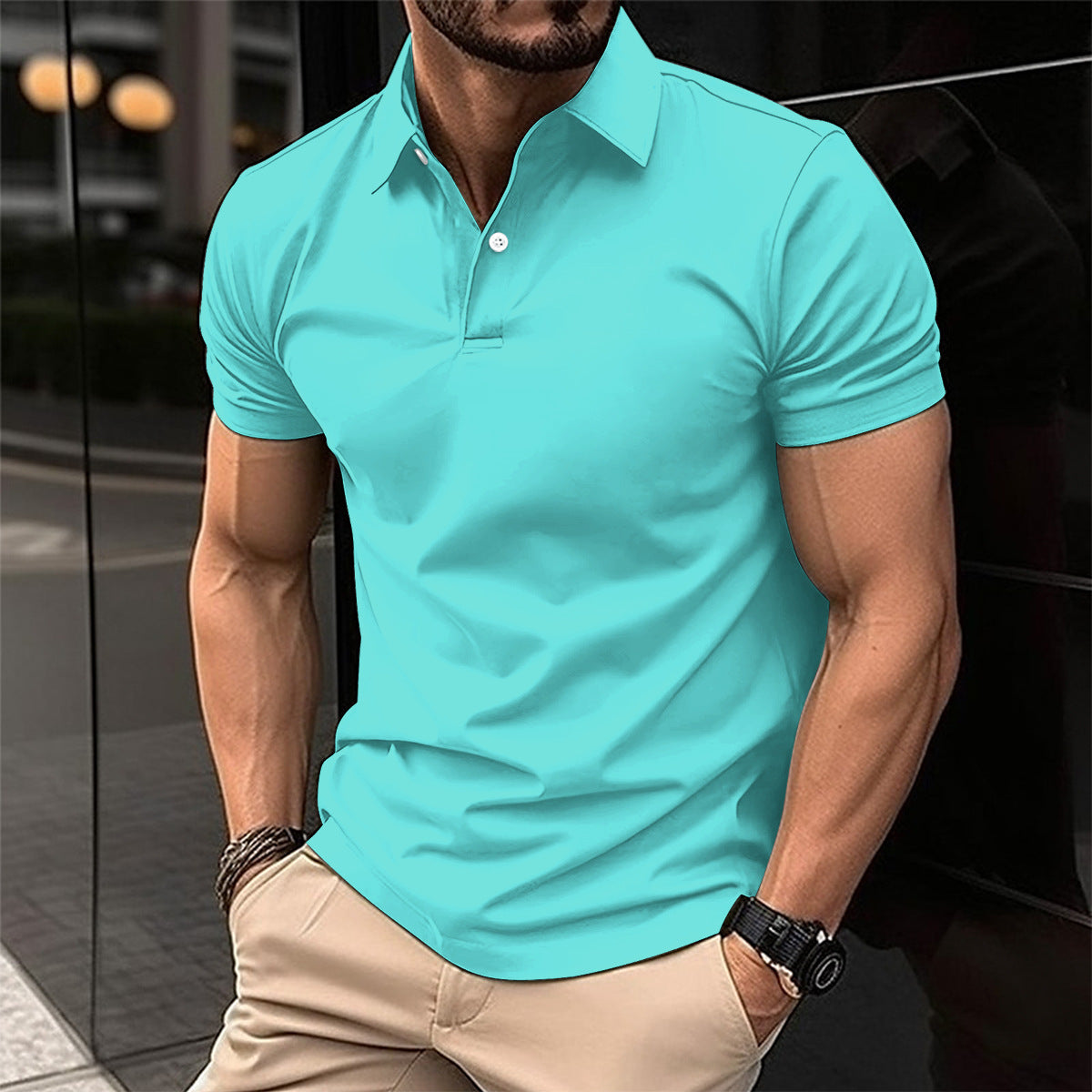 Men’s Summer Polo Shirt – Solid Color Short Sleeve - zenton