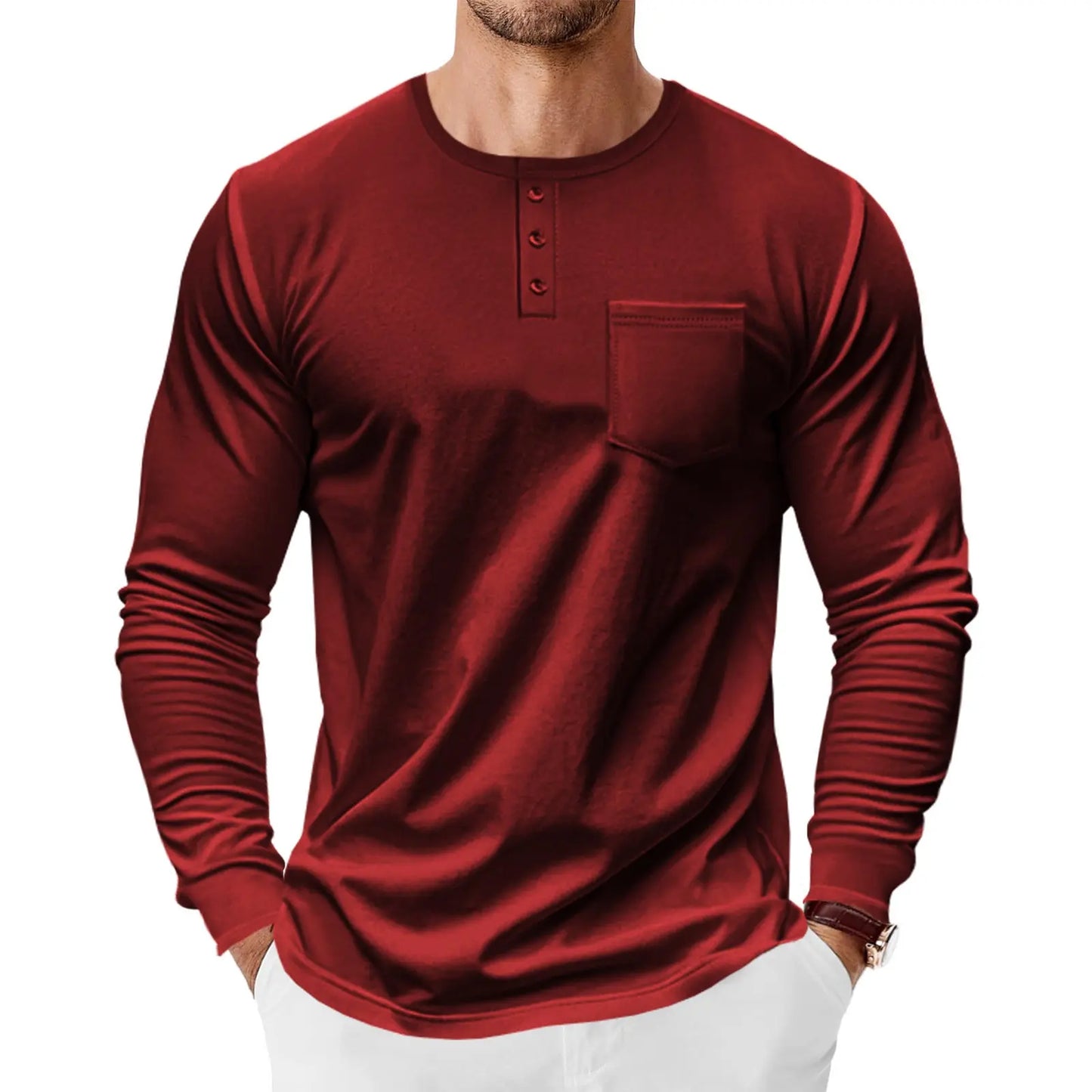 Men’s Henley Long Sleeve Shirt – Casual Classic Tee - zenton
