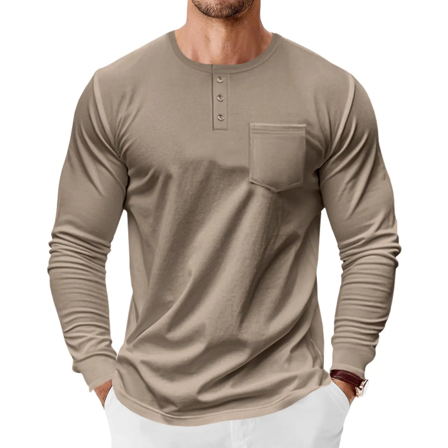 Men’s Henley Long Sleeve Shirt – Casual Classic Tee - zenton