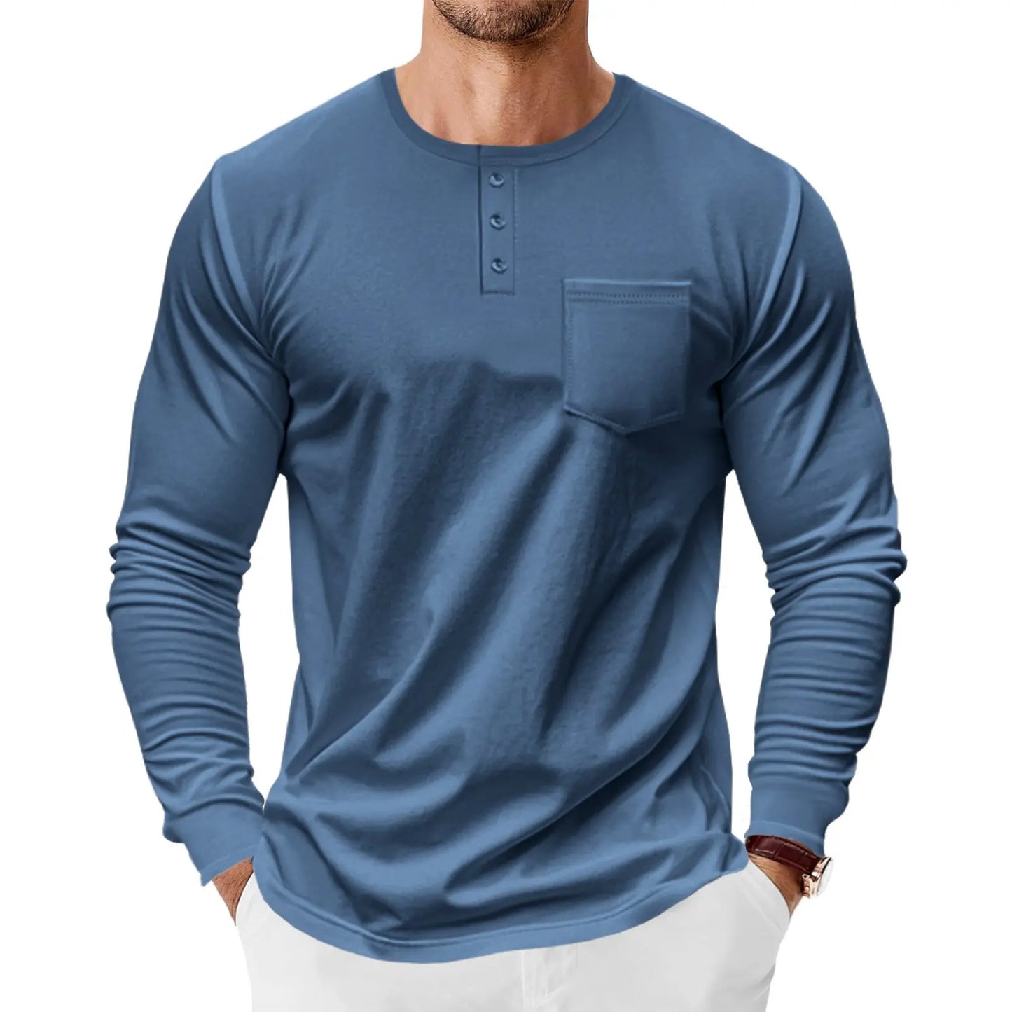Men’s Henley Long Sleeve Shirt – Casual Classic Tee - zenton