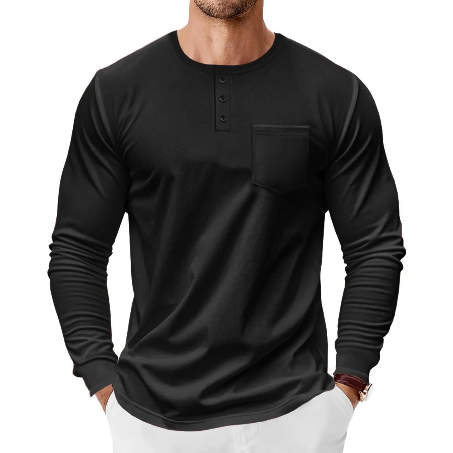 Men’s Henley Long Sleeve Shirt – Casual Classic Tee - zenton