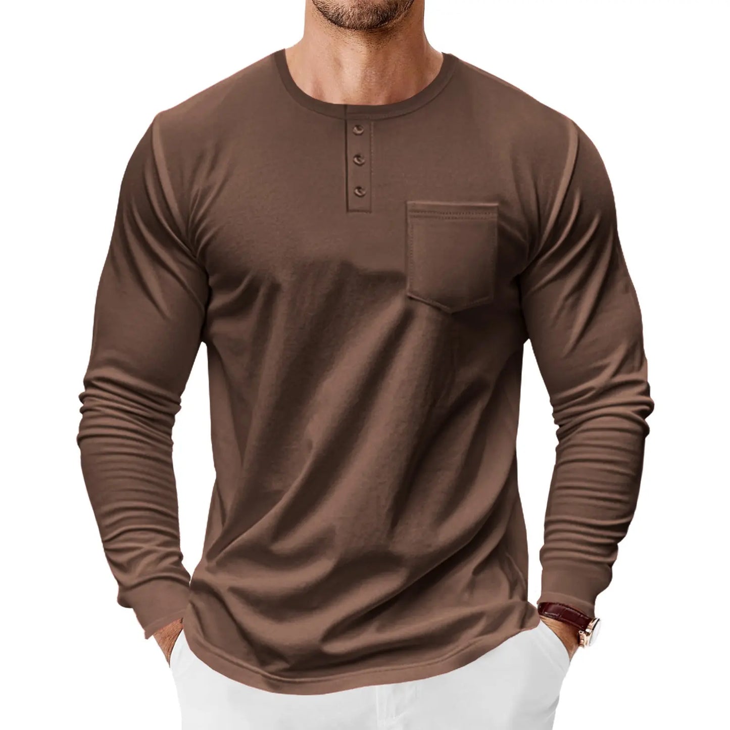 Men’s Henley Long Sleeve Shirt – Casual Classic Tee - zenton