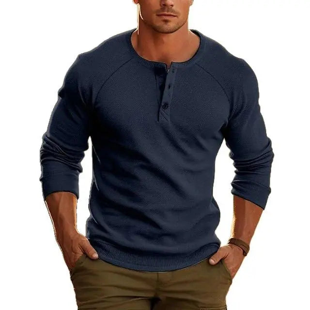 Men’s Henry Collar Long Sleeve Bottoming T-Shirt - zenton