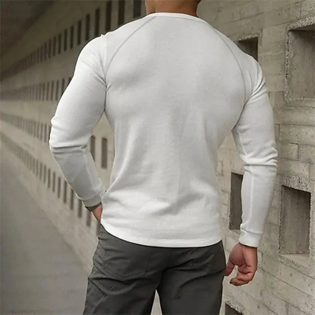 Men’s Henry Collar Long Sleeve Bottoming T-Shirt - zenton