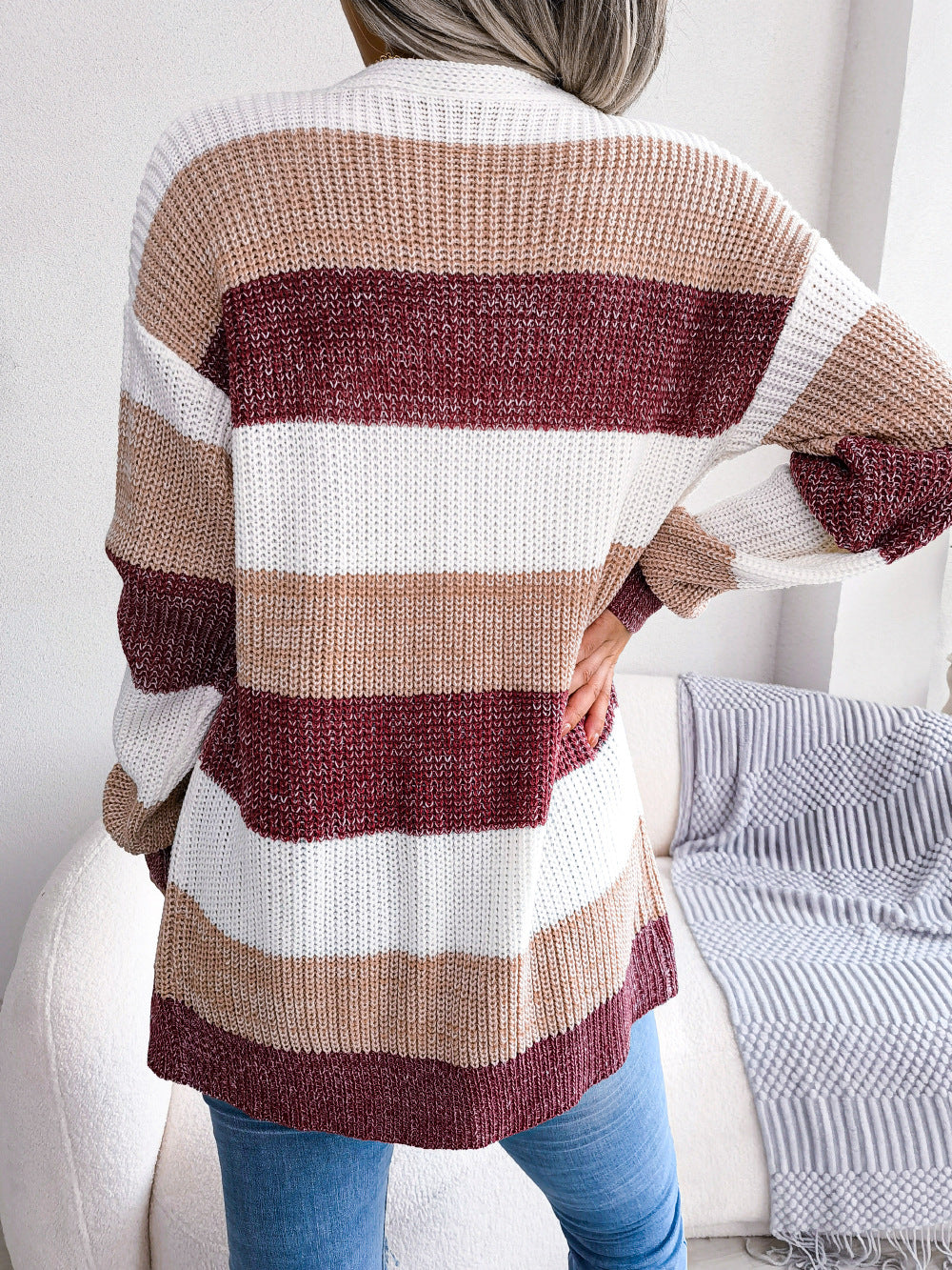 Plaid Lantern Sleeve Cardigan Sweater for Women - zenton