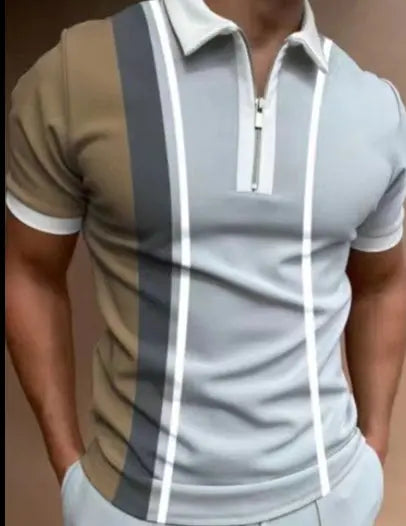 Men’s Striped Polo Shirt – Short Sleeve Lapel Tee - zenton