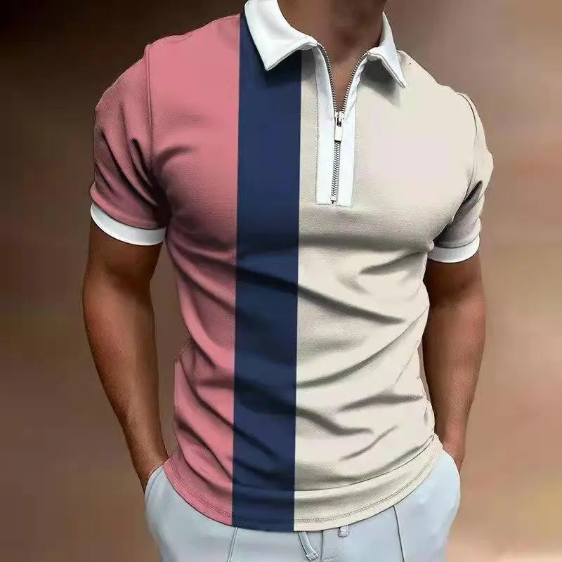 Men’s Striped Polo Shirt – Short Sleeve Lapel Tee - zenton