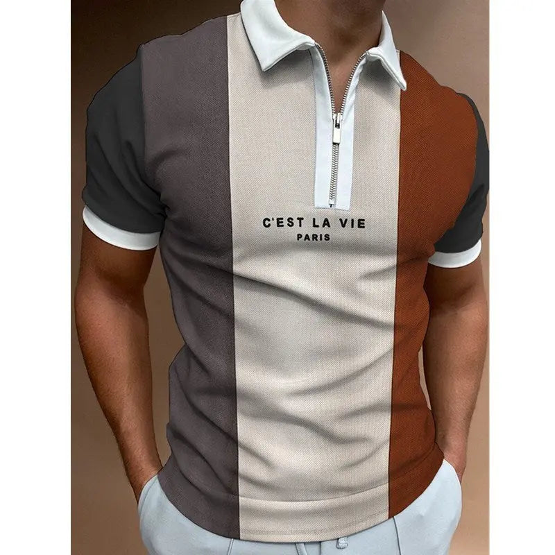 Men’s Striped Polo Shirt – Short Sleeve Lapel Tee - zenton