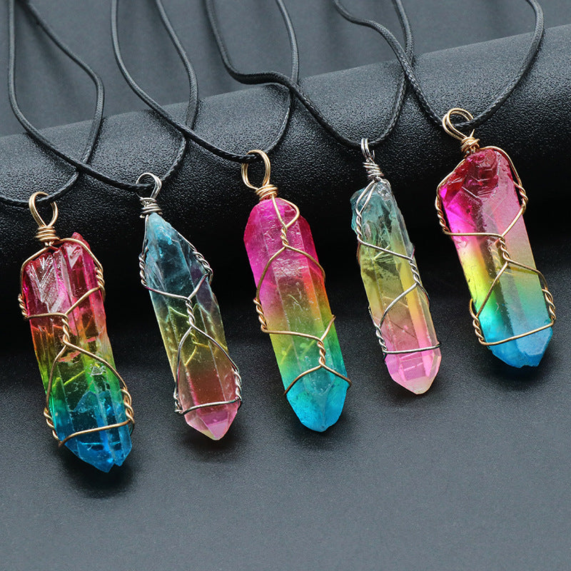 Tree of Life Stone Crystal Pillar Pendant Necklace - zenton