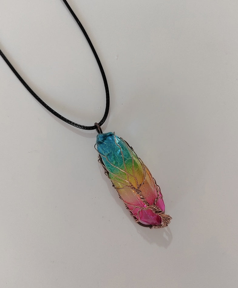 Tree of Life Stone Crystal Pillar Pendant Necklace - zenton