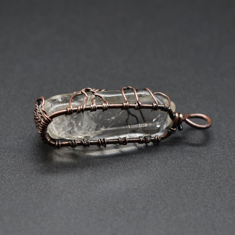 Tree of Life Stone Crystal Pillar Pendant Necklace - zenton