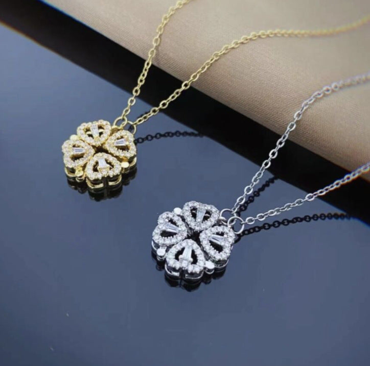 Retro Magnetic Heart Pendant – Four Leaf Clover Necklace - zenton