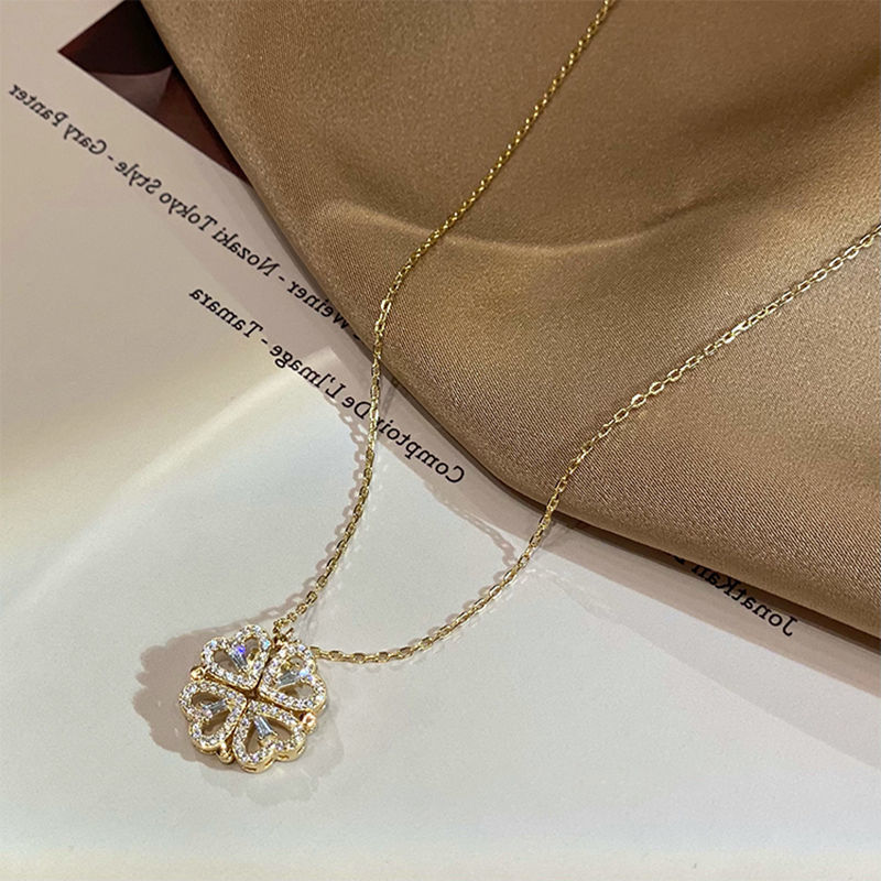 Retro Magnetic Heart Pendant – Four Leaf Clover Necklace - zenton