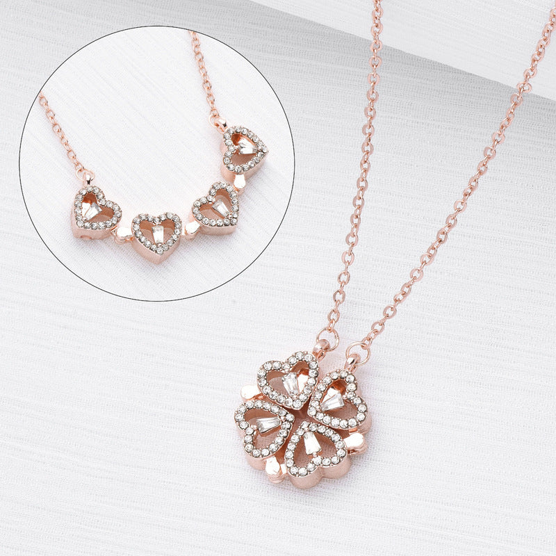 Retro Magnetic Heart Pendant – Four Leaf Clover Necklace - zenton