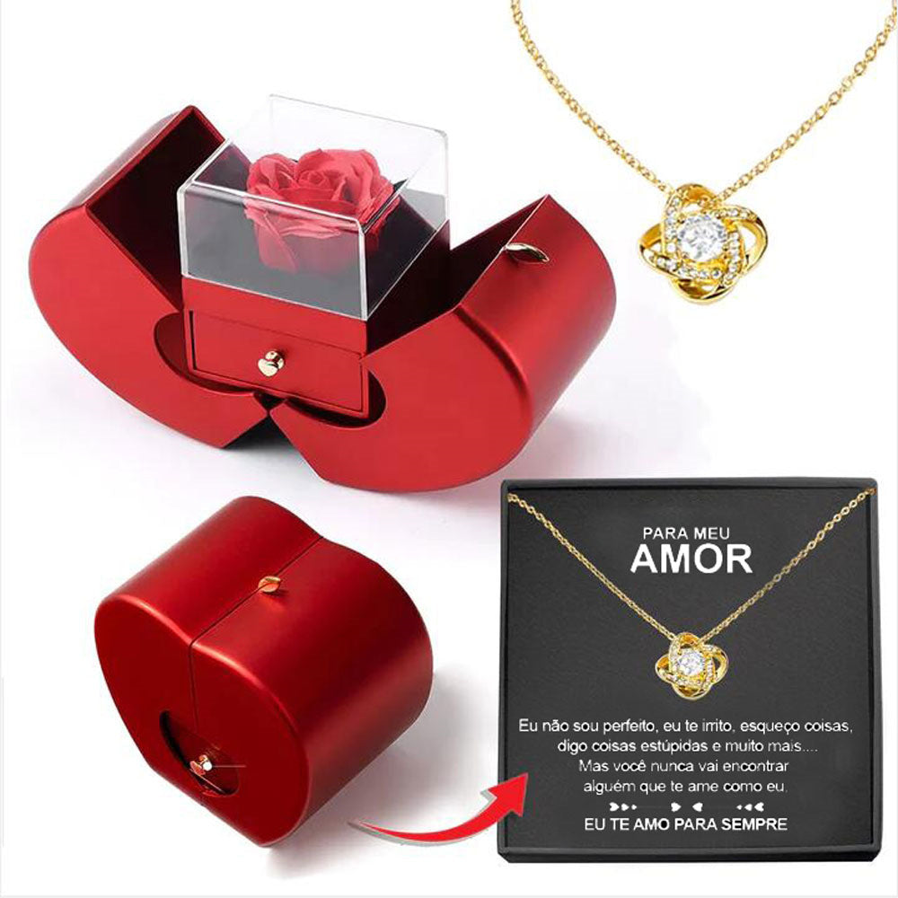 Clover Clavicle Necklace with Eternal Rose Gift Box - zenton