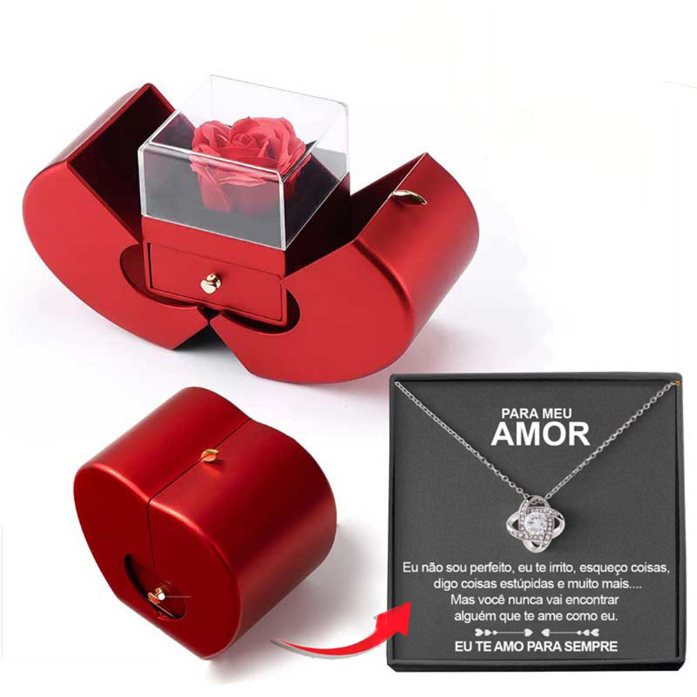 Clover Clavicle Necklace with Eternal Rose Gift Box - zenton