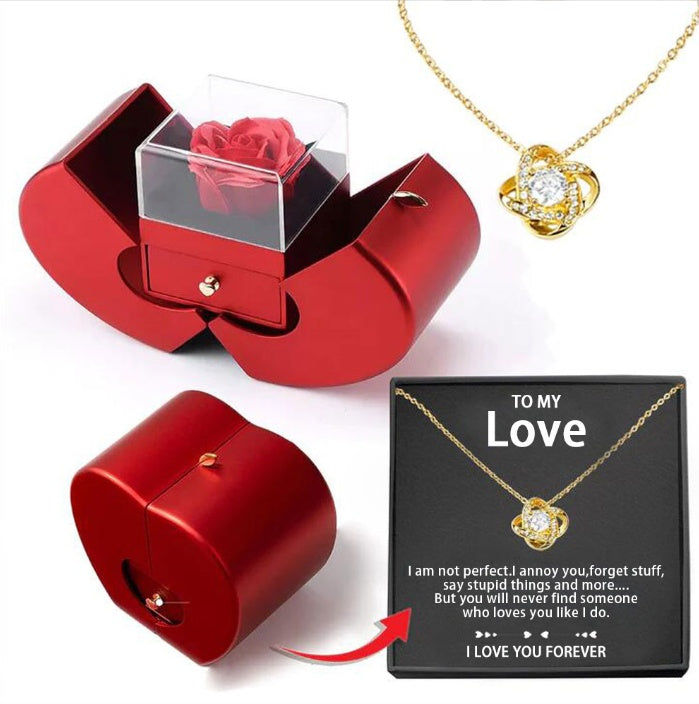 Clover Clavicle Necklace with Eternal Rose Gift Box - zenton