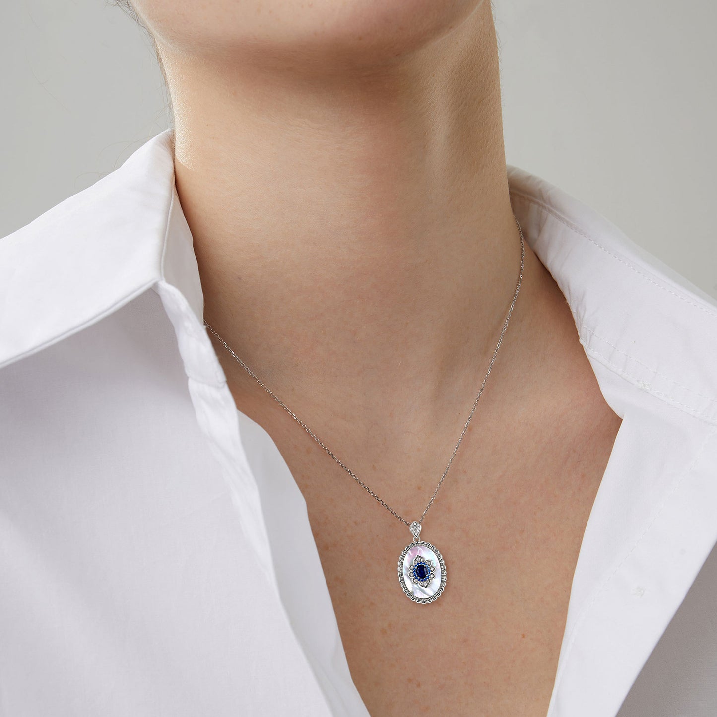 Sapphire & Diamond Jewel Pendant – 925 Sterling Silver Necklace for Women - zenton