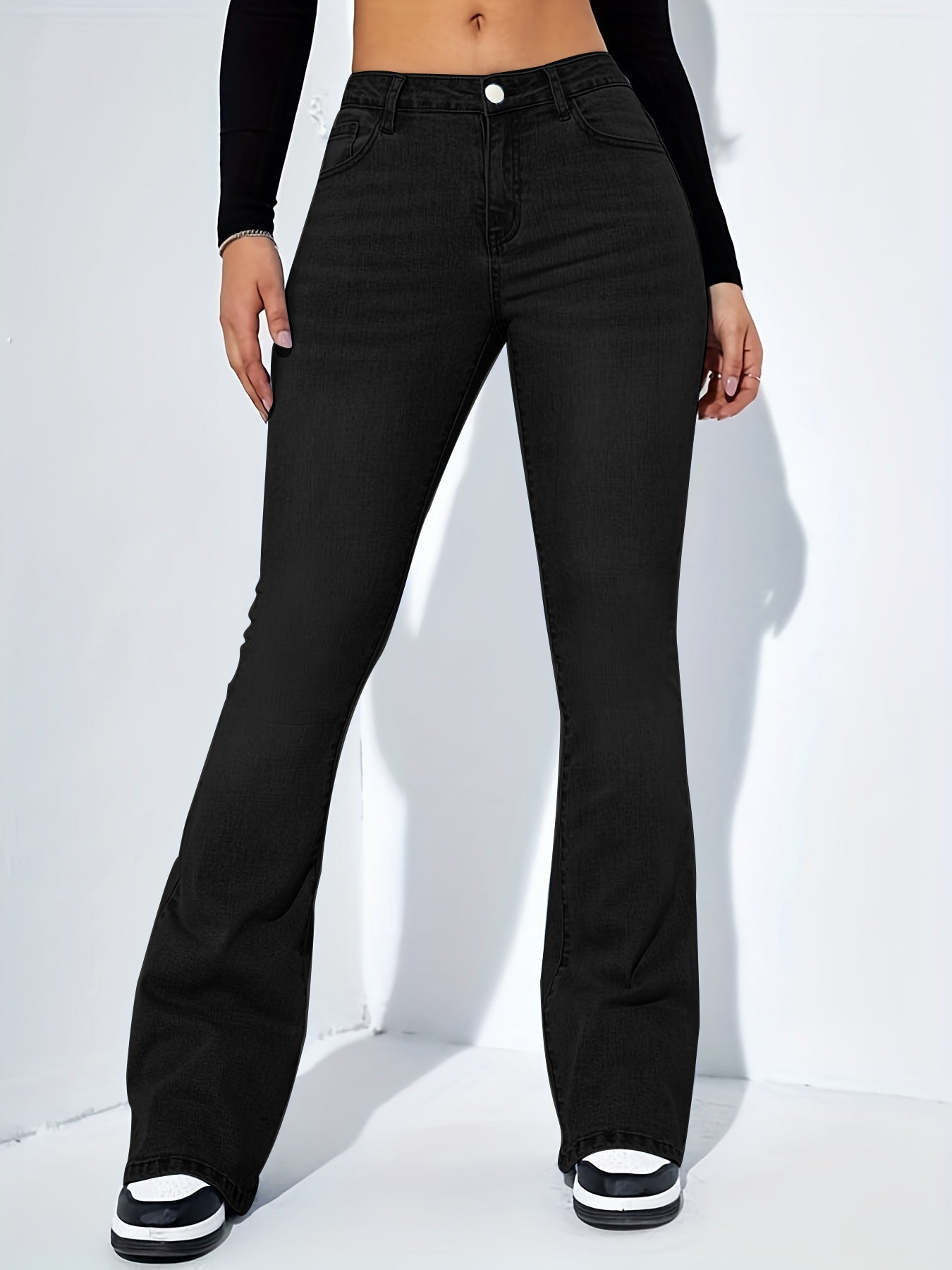 Women’s High Waist Flared Jeans – Slim Stretch Casual Pants - zenton