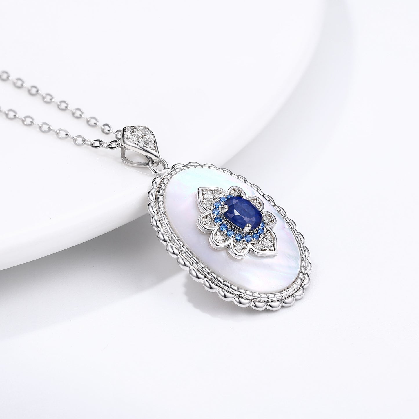 Sapphire & Diamond Jewel Pendant – 925 Sterling Silver Necklace for Women - zenton