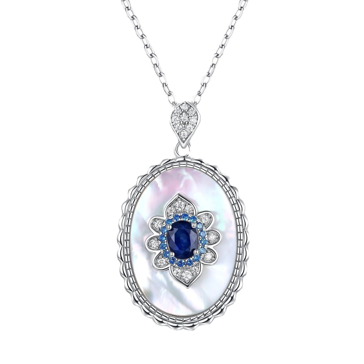 Sapphire & Diamond Jewel Pendant – 925 Sterling Silver Necklace for Women - zenton