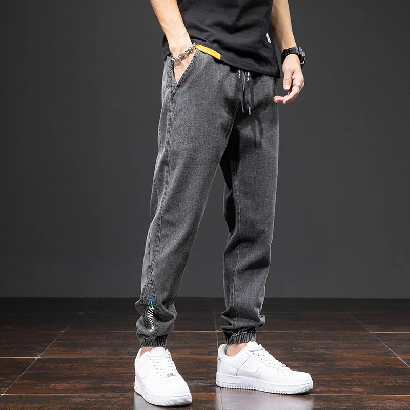 Men’s Black & Blue Cargo Jogger Jeans – Baggy Streetwear Denim - zenton