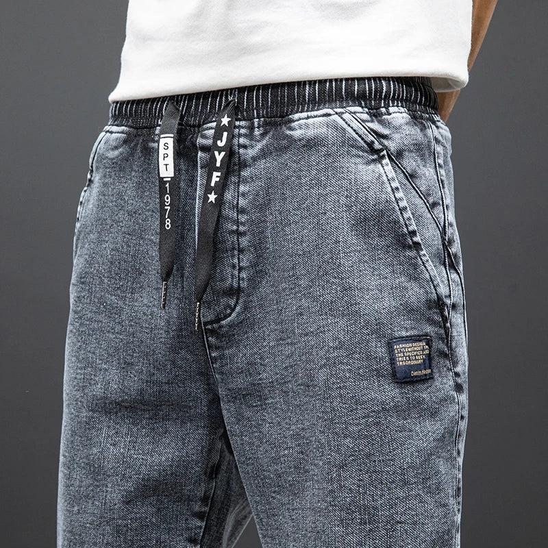 Men’s Black & Blue Cargo Jogger Jeans – Baggy Streetwear Denim - zenton