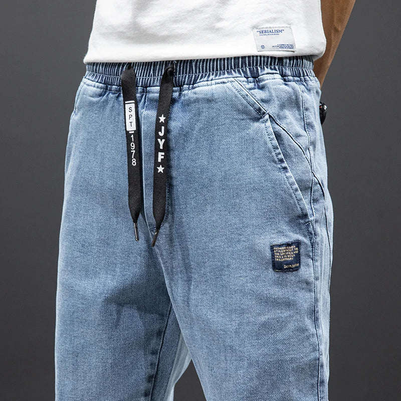 Men’s Black & Blue Cargo Jogger Jeans – Baggy Streetwear Denim - zenton
