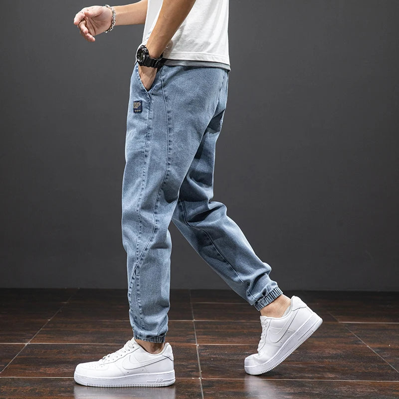 Men’s Black & Blue Cargo Jogger Jeans – Baggy Streetwear Denim - zenton