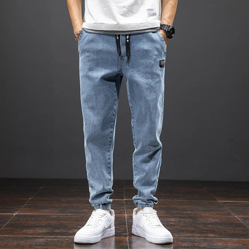 Men’s Black & Blue Cargo Jogger Jeans – Baggy Streetwear Denim - zenton
