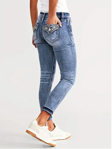 Women’s Slim-Fit Embroidered Jeans – Stretch Casual Pants - zenton