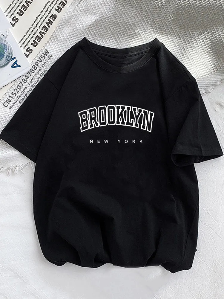 Women Brooklyn Letter Print T Shirt Girl Graphic Harajuku 2023 Streewear Clothes Causal Female Y2K Tops Tee zenton