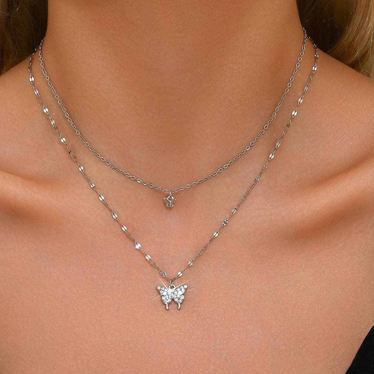 Double Layer Butterfly Necklace – Elegant Jewels for Women - zenton