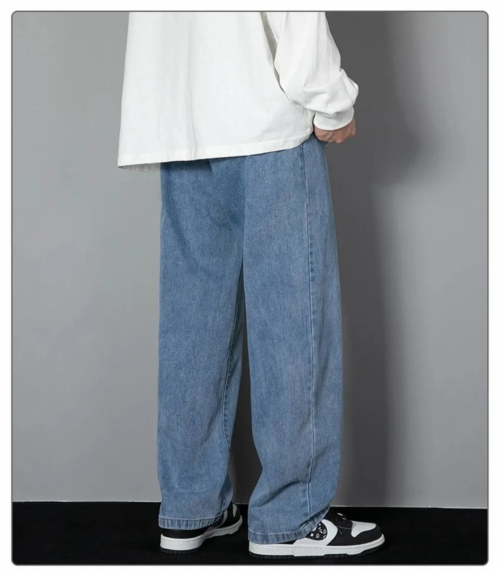 Men’s Wide-Leg Straight Jeans – Solid Color Casual Denim - zenton
