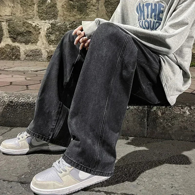 Men’s Korean Style Wide Leg Jeans – Loose Straight Fit Casual Jeans - zenton