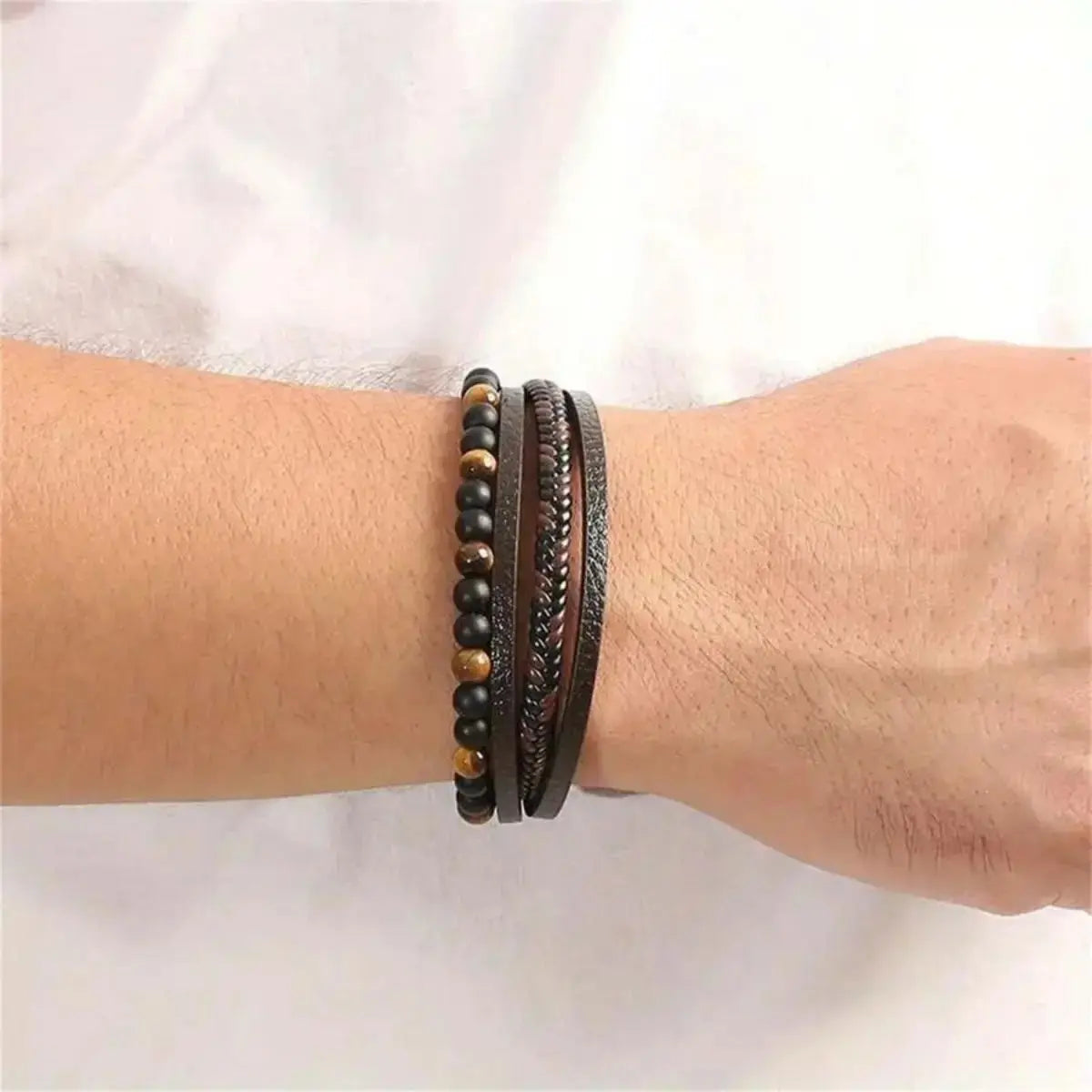 Layered Leather & Tiger Eye Bracelet – Handmade Jewels - zenton
