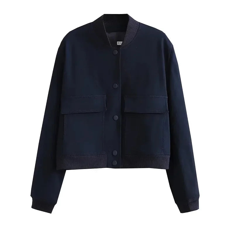 Women’s Cropped Bomber Jacket – Casual Slim Aviator Coat zenton